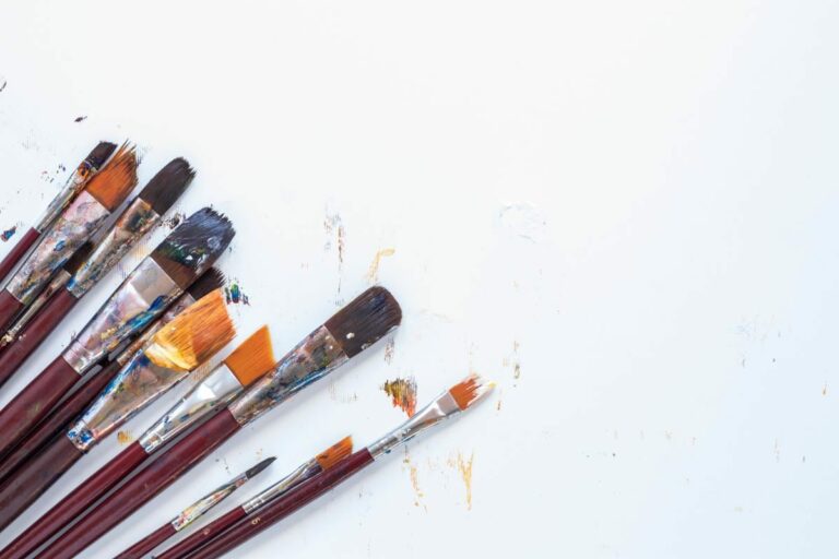 composition of messy stationery tools for drawing 768x512